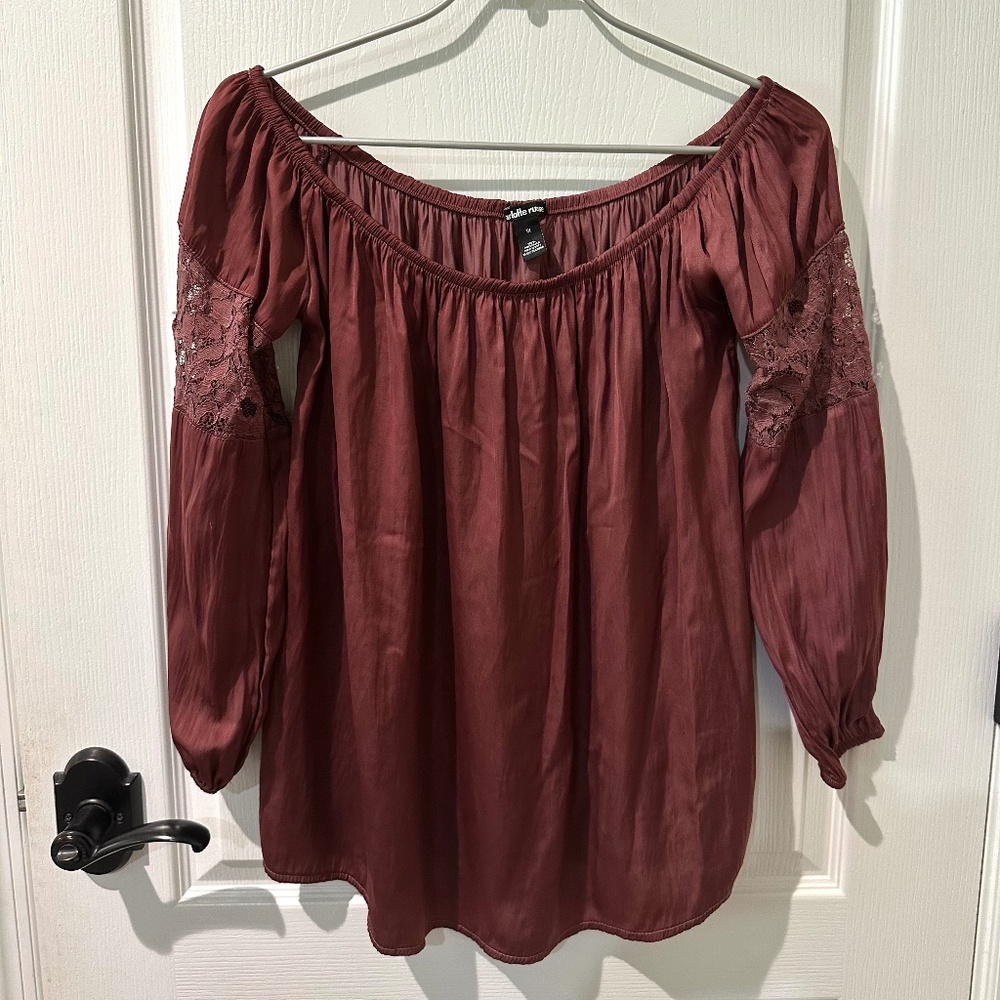 Charlotte Russe Brown Peasant Top with Lace